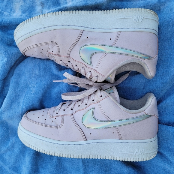 NIKE Air Force ones Pink Iridescent Swoosh Womens size Size 7.5 - Picture 12 of 14